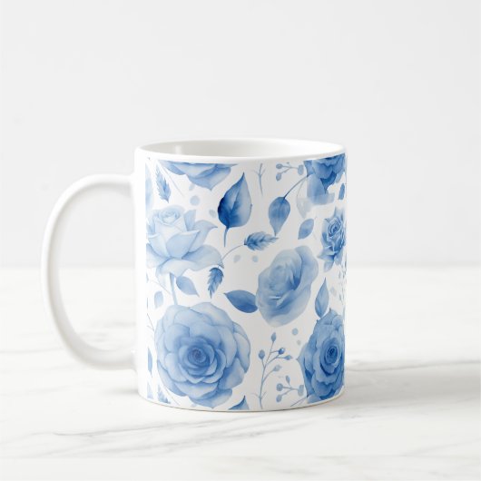 Elegante blauwe waterverfrozen klassieke mok (Links)