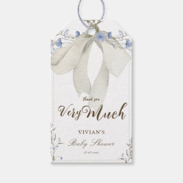 Elegante Blauwe Wildbloemen Coquette Bow Dank u Cadeaulabel