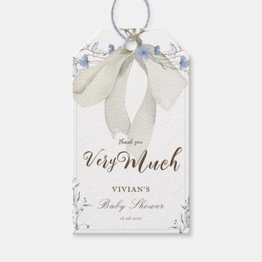 Elegante Blauwe Wildbloemen Coquette Bow Dank u Cadeaulabel (Voorkant)