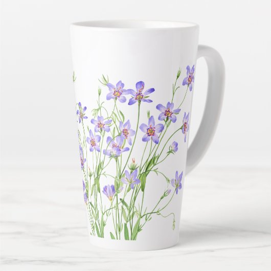 Elegante Blauwe Wildbloemen Grote Latte Mok (Rechterhoek)