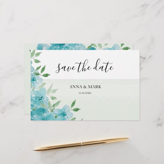 Elegante Blauwe Wildbloemen Waterverf Kunst Briefpapier (Voorkant / Achterkant in situ)