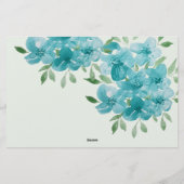 Elegante Blauwe Wildbloemen Waterverf Kunst Briefpapier (Achterkant)