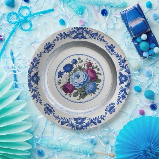 Elegante Blauwe wilde bloem Bloemen Keramische bru Papieren Bordje (Feest)