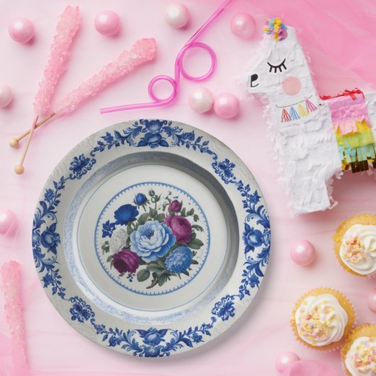 Elegante Blauwe wilde bloem Bloemen Keramische bru Papieren Bordje (Feest)