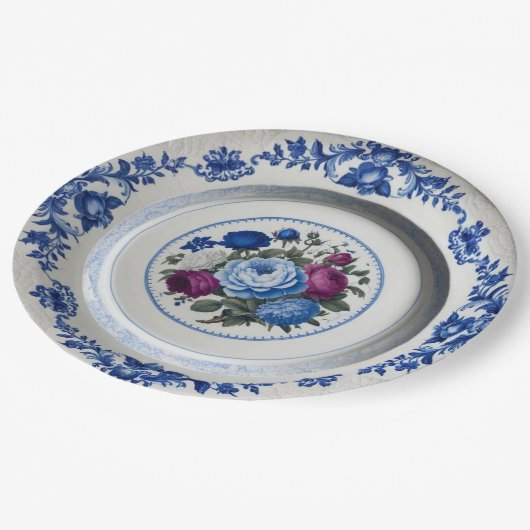 Elegante Blauwe wilde bloem Bloemen Keramische bru Papieren Bordje (Gekanteld)