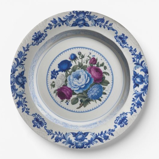 Elegante Blauwe wilde bloem Bloemen Keramische bru Papieren Bordje (Voorkant)