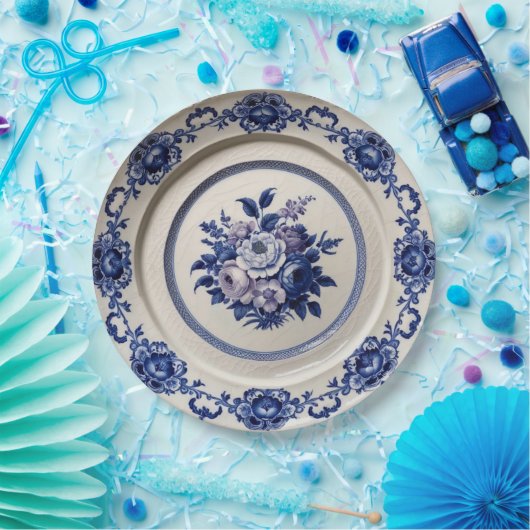 Elegante Blauwe wilde bloem Bloemen Keramische bru Papieren Bordje (Feest)