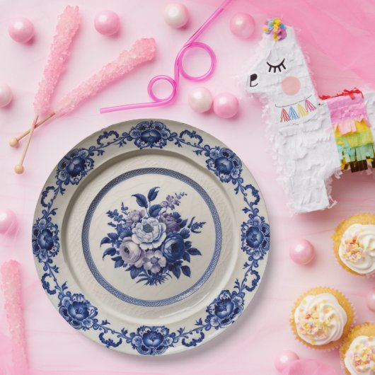 Elegante Blauwe wilde bloem Bloemen Keramische bru Papieren Bordje (Feest)