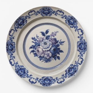 Elegante Blauwe wilde bloem Bloemen Keramische bru Papieren Bordje