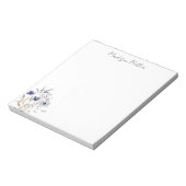 Elegante blauwe wilde bloem boeket gepersonaliseer notitieblok (Linkerzijde)
