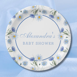 Elegante Blauwe Wilde Bloem Boho Baby Shower Papieren Bordje