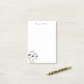 Elegante blauwe wilde bloem post-it® notes (Op bureau)