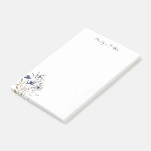 Elegante blauwe wilde bloem post-it® notes (Schuin)