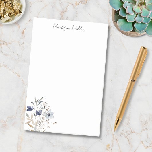 Elegante blauwe wilde bloem post-it® notes