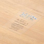 Elegante blauwe wilde bloemen bloemenbruiloft acryl uitnodigingen (Laagn)