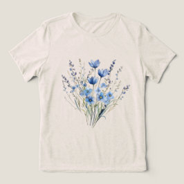 Elegante Blauwe Wilde Bloemen Tri-Blend Shirt