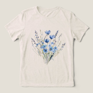 Elegante Blauwe Wilde Bloemen Tri-Blend Shirt