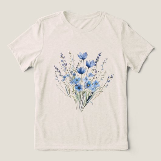 Elegante Blauwe Wilde Bloemen Tri-Blend Shirt (Design voorkant)