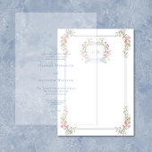 Elegante blauwe Wildflower Crest bruiloft achtergr Kaart