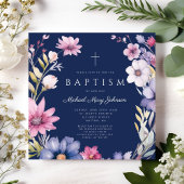 Elegante Blauwe Wildflower Krans Jongensdoop Kaart
