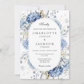 Elegante Blauwe Wildflowers Waterverf Floral Weddi Kaart (Voorkant)