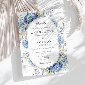 Elegante Blauwe Wildflowers Waterverf Floral Weddi Kaart