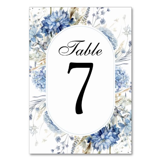 Elegante Blauwe Wildflowers Waterverf Floral Weddi Kaart (Achterkant)