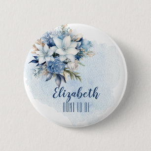 Elegante Blauwe Winter Bloemen Douche Tante To Be Ronde Button 5,7 Cm