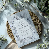 Elegante blauwe winter bloemenbruiloft folie uitnodiging