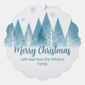 Elegante Blauwe Winter Bomen Aangepaste Kerstcadea Ornament Kaart (Voorkant)