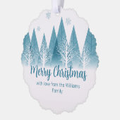 Elegante Blauwe Winter Bomen Aangepaste Kerstcadea Ornament Kaart (Links)