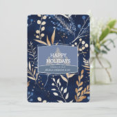 Elegante Blauwe Winter Botanische Kerst Corporate Feestdagenkaart (Staand voorkant)