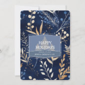 Elegante Blauwe Winter Botanische Kerst Corporate Feestdagenkaart (Voorkant)