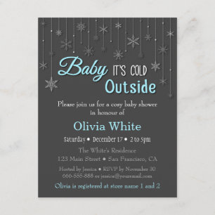 Elegante Blauwe Winter Sneeuwvlok Baby Shower Kaart