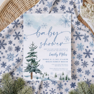 Elegante Blauwe Winter Wonderland Baby Shower Kaart