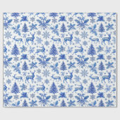 Elegante Blauwe Winter Wonderland Kerstcadeau Wrap Cadeaupapier (Vlak)
