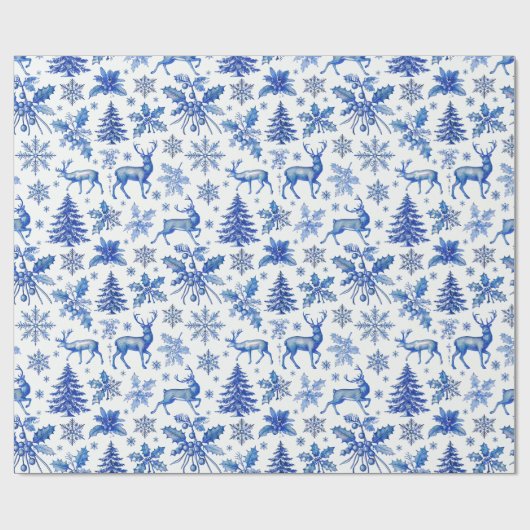 Elegante Blauwe Winter Wonderland Kerstcadeau Wrap Cadeaupapier (Vlak)