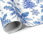 Elegante Blauwe Winter Wonderland Kerstcadeau Wrap Cadeaupapier (Rol Hoek)