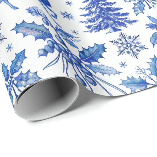Elegante Blauwe Winter Wonderland Kerstcadeau Wrap Cadeaupapier (Rol Hoek)
