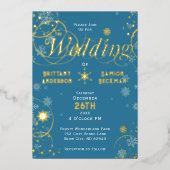 Elegante Blauwe Winter Wonderland Wedding Gold Folie Uitnodiging (Voorkant)