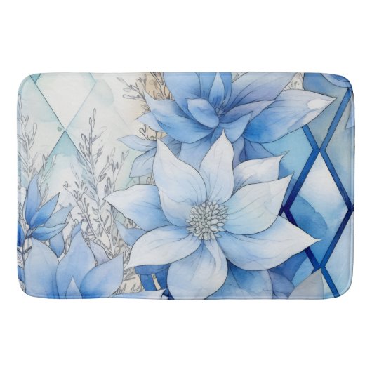 Elegante blauwe winterbloemen badmat (Voorkant)