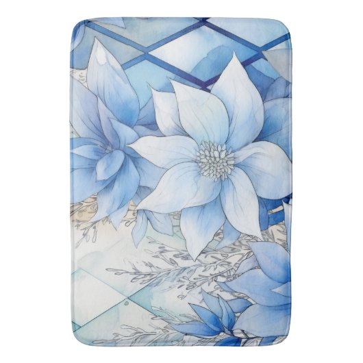 Elegante blauwe winterbloemen badmat (Voorkant Verticaal)