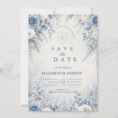 Elegante Blauwe Winterhuwelijk Save The Date (Voorkant)