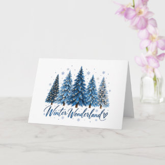 Elegante Blauwe Winterwonderland Dennenbomen Vakan Kaart