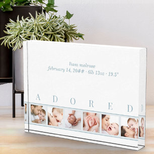 Elegante blauwe witte ADORED babygeboorte statisti Fotoblokken