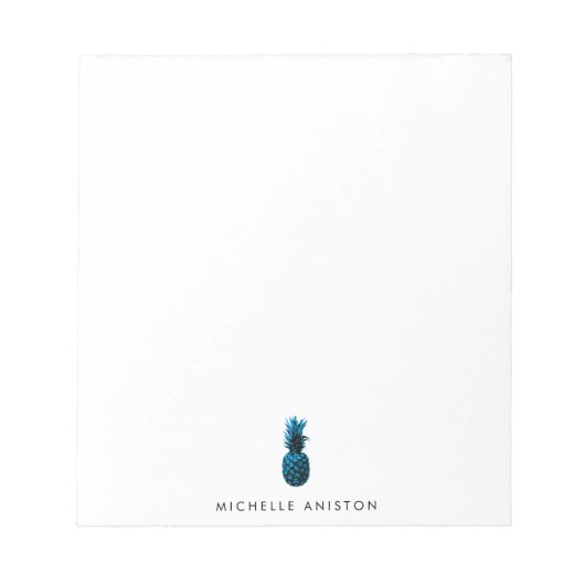 Elegante Blauwe Witte Ananas Maatwerk Notitieblok (Voorkant)