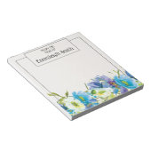 Elegante Blauwe Witte Aquarel Tuin Bloemen Notitieblok (Schuin)