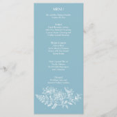 Elegante Blauwe Witte Bloem Huwelijk Receptie Menu (Voorkant)