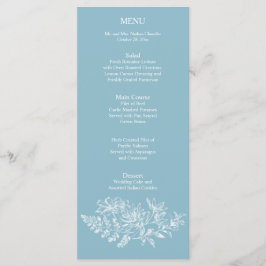 Elegante Blauwe Witte Bloem Huwelijk Receptie Menu