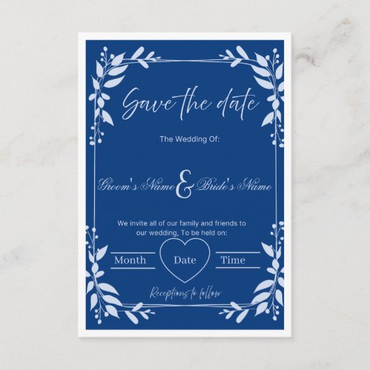 Elegante Blauwe & Witte Bloem "Save the Date" Kaart (Voorkant)